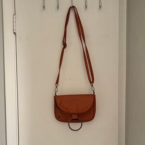 Brown Crossbody Purse with Gold Ring Detail